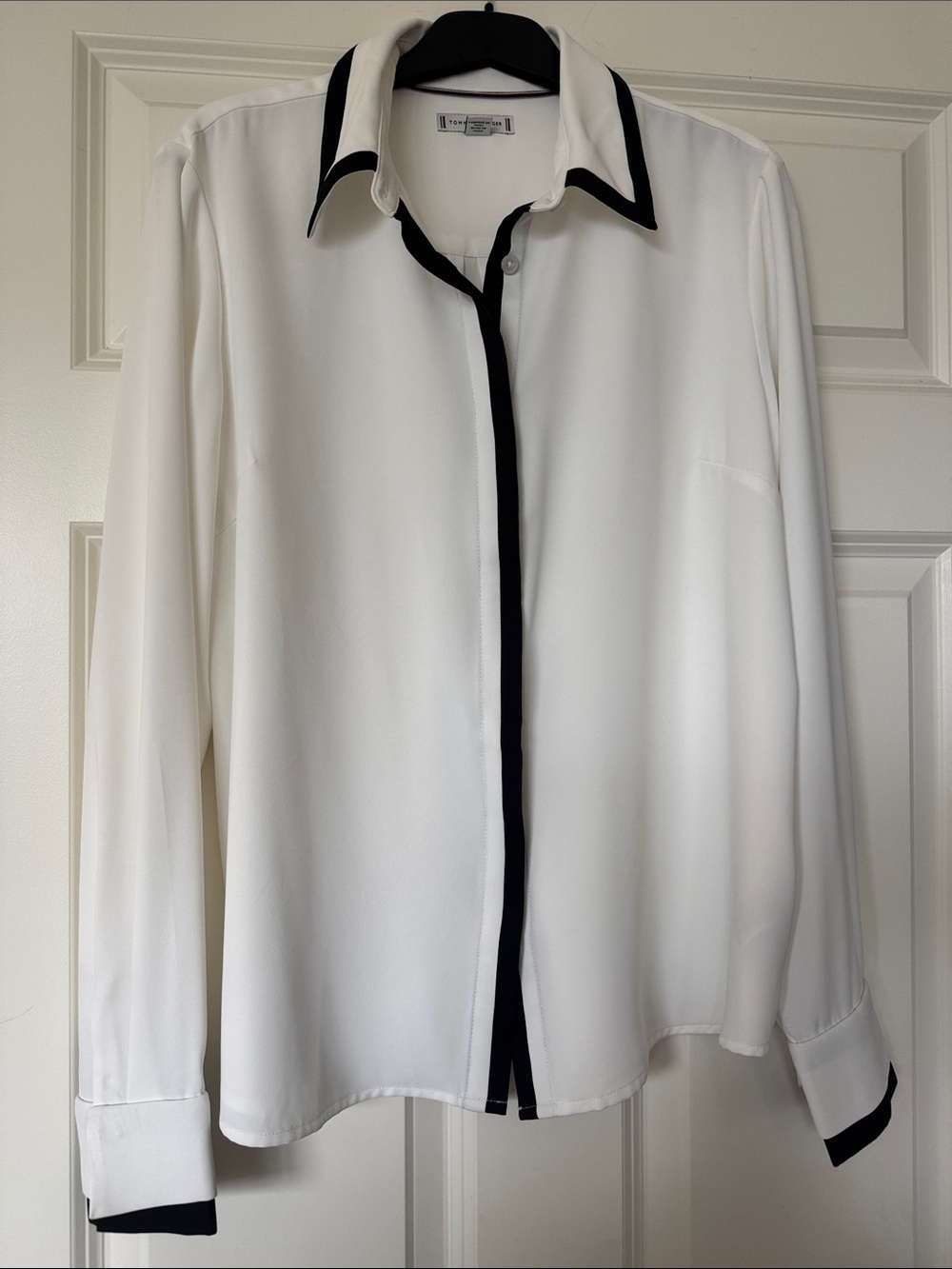 Tommy Hilfiger White Button-Down Blouse with Black Trim